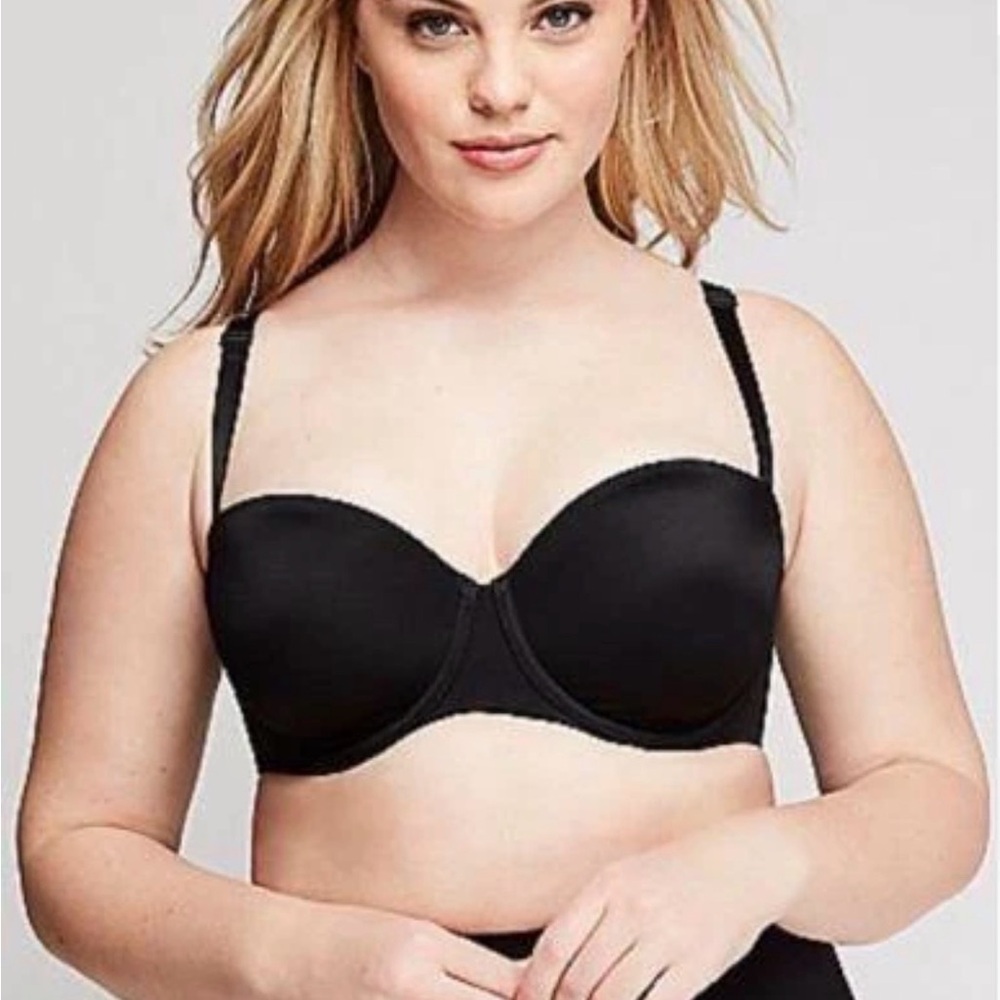 Cacique Black Smooth Lightly Lined Strapless Multi-Way Bra EUC. Size 38DD